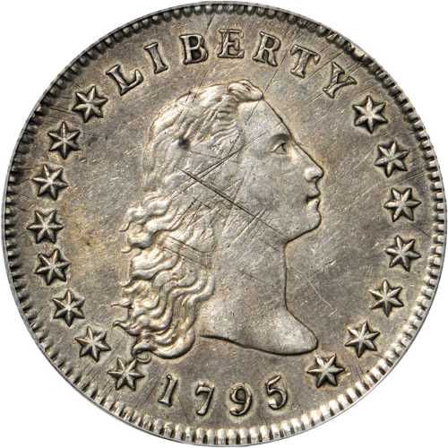 1795 Flowing Hair Silver Dollar. BB-18, B-7. Rarity-3. Three Leaves. EF-45 (PCGS).