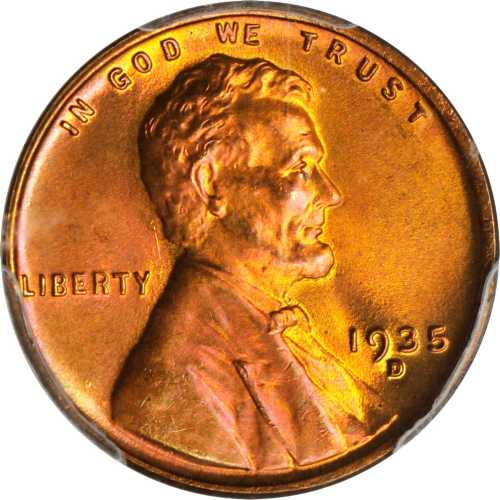 1935-D Lincoln Cent. MS-67+ RD (PCGS). CAC.