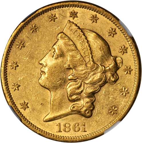 1861 Liberty Head Double Eagle. AU-55 (NGC).