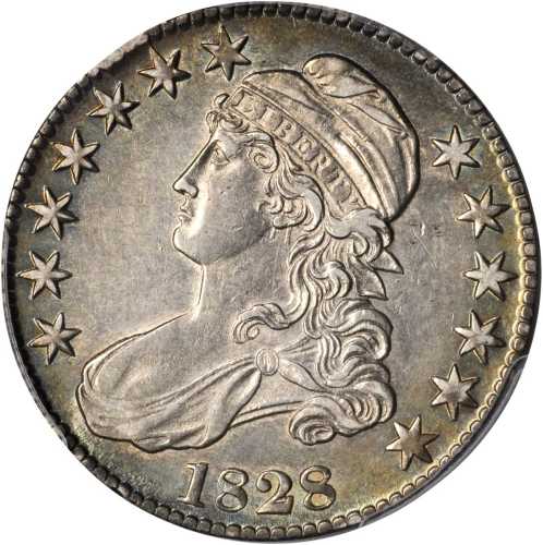 1828 Capped Bust Half Dollar. O-122. Rarity-3. Square Base 2, Small 8s, Large Letters. AU-55 (PCGS).