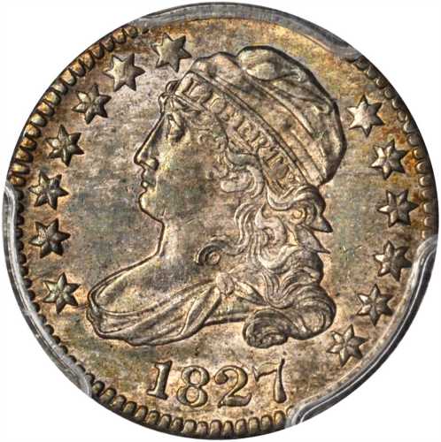 1827 Capped Bust Dime. JR-12. Rarity-1. Pointed Top 1 in 10 C. MS-64 (PCGS). CAC.