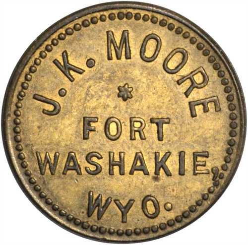 Wyoming--Fort Washakie. Undated J.K. Moore. 5 Cents. Brass. 20 mm. EF-40.