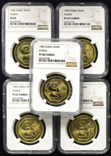 1983年熊猫纪念铜锌合金12.7克一组六枚 NGC PF