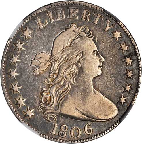 1806 Draped Bust Half Dollar. O-107a, T-3. Rarity-4+. Knobbed 6, Small Stars. VF-25 (NGC).