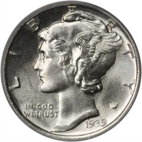 1939 Mercury Dime. MS-65 FB (PCGS).