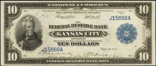 Fr. 817 (W-1624-J). 1915 $10 Federal Reserve Bank Note. Kansas City. PCGS Superb Gem New 67 PPQ.