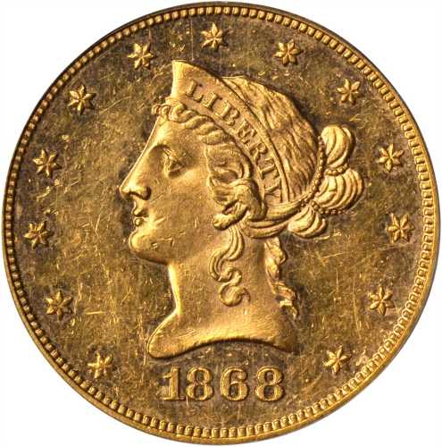 1868 Liberty Head Eagle. AU-58 (PCGS).