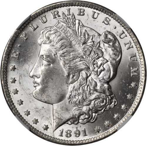 1891-CC Morgan Silver Dollar. VAM-3. Top 100 Variety. Spitting Eagle. MS-63 (NGC).