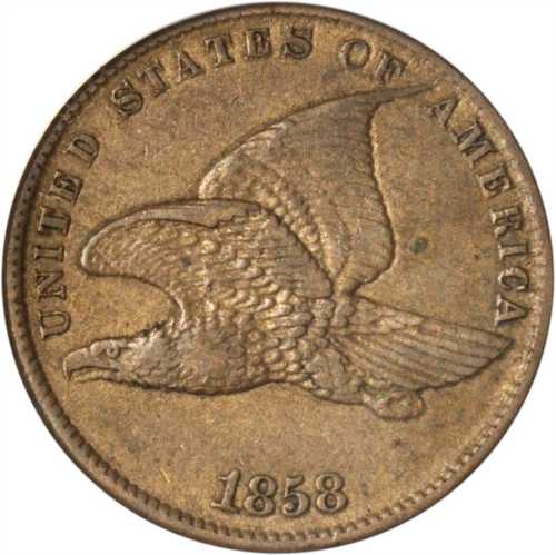 1858 Flying Eagle Cent. Small Letters, Low Leaves Reverse (Style of 1858), Type III. EF-45 (ANACS).