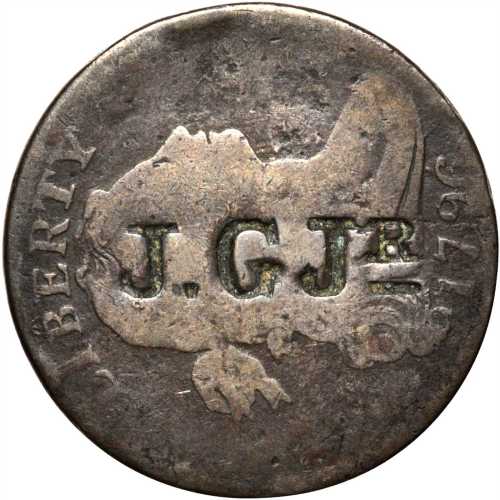 J.G JR on a 1796 S-110 Draped Bust cent. Brunk G-15, Rulau-Unlisted. Host coin Good.