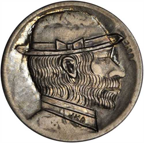 1918 Man with Beard, Hat and Collar. By John Dorusa. Host coin Good.