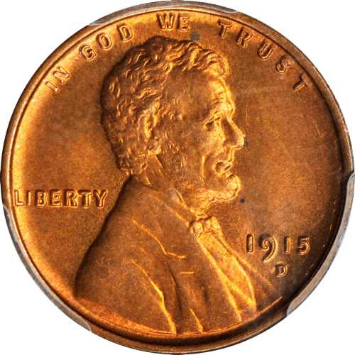 1915-D Lincoln Cent. MS-65 RD (PCGS). Gold Shield Holder.