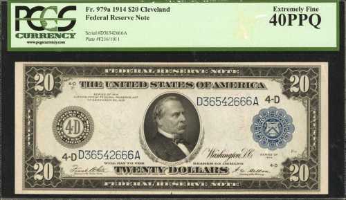 Fr. 979a. 1914 $20 Federal Reserve Note. Cleveland. PCGS Extremely Fine 40 PPQ.