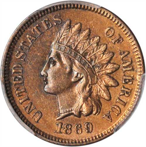1869 Indian Cent. Snow-3, FS-301. Repunched Date. AU Details--Cleaned (PCGS).