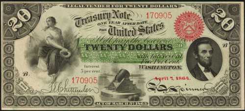 Fr. 197a (W-1930). 1863 $20 Interest Bearing Note. PCGS About New 50 PPQ.