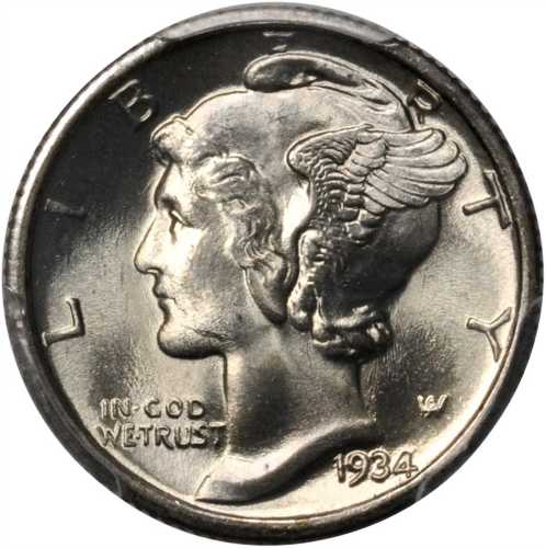 1934 Mercury Dime. MS-67 FB (PCGS). Gold Shield Holder.