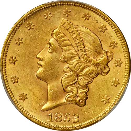 1853/2 Liberty Head Double Eagle. FS-301. MS-61 (PCGS).