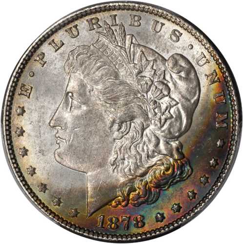 1878 Morgan Silver Dollar. 8 Tailfeathers. MS-64 (PCGS). Gold Shield Holder.