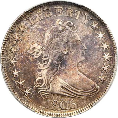 1806 Draped Bust Half Dollar. O-116, T-20. Rarity-3. Pointed 6, Stem Through Claw. VF-35 (PCGS).