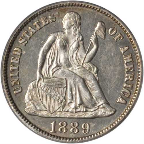 1889-S Liberty Seated Dime. Small S. MS-62 (PCGS). CAC.