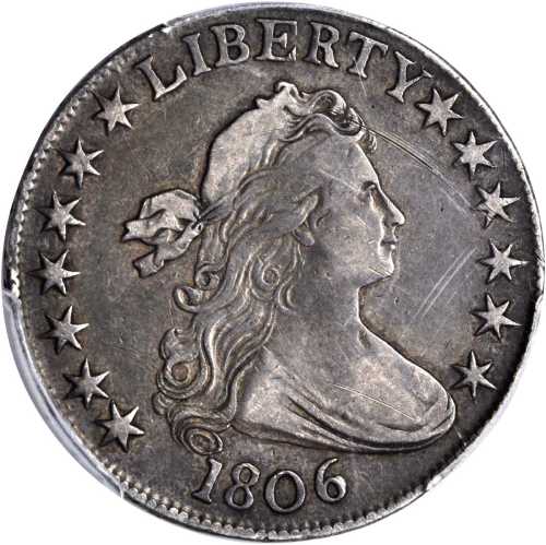 1806 Draped Bust Half Dollar. O-109, T-15. Rarity-1. Pointed 6, Stem Not Through Claw. VF Details--S