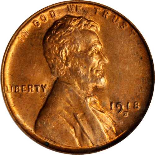 1918-S Lincoln Cent. MS-65 RD (PCGS).