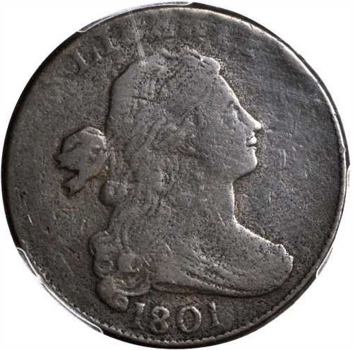 1801 Draped Bust Cent. S-219. Rarity-2. 3 Errors. Fine Details--Environmental Damage (PCGS).