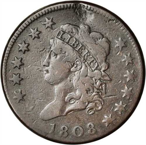 1808 Classic Head Cent. S-277. Rarity-2. Fine-12 Planchet Flaw, Scratched.