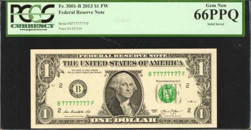 Fr. 3001-B. 2013 $1 Federal Reserve Note. New York. PCGS Gem New 66 PPQ. Solid Serial Number.