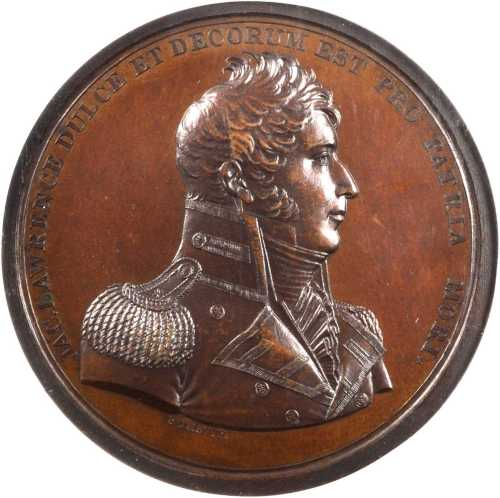 1813 Captain James Lawrence Medal. 19th Century U.S. Mint Restrike. Bronze. 65 mm. By Moritz Furst. 