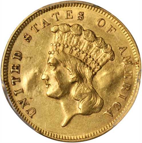1856-S Three-Dollar Gold Piece. Medium S. AU Details--Planchet Flaw (PCGS).