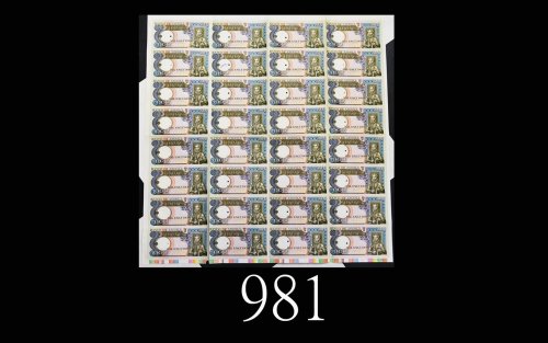 安哥拉1000元32连张。九成新Banco De Angola 1000 Escudos uncut sheet of 32, ND. AU