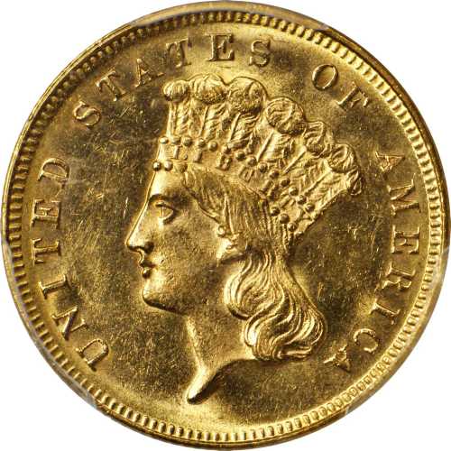 1868 Three-Dollar Gold Piece. MS-62 (PCGS).