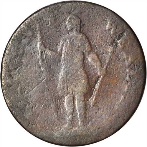 1787 Massachusetts Cent. Ryder 2b-G, W-6080. Rarity-6+. Arrows in Left Talon. AG-3.