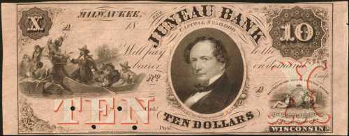 Milwaukee, Wisconsin. Juneau Bank. ND (18xx). $10. About Uncirculated. Archival Specimen.