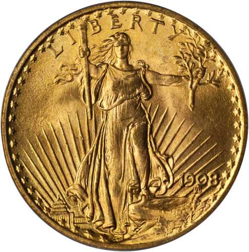 1908 Saint-Gaudens Double Eagle. No Motto. MS-65 (PCGS). CAC.