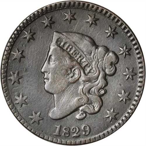 1829 Matron Head Cent. N-1. Rarity-3. Large Letters. Fine-12 Porous, Surfaces Smoothed.