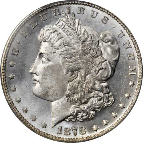 1878 Morgan Silver Dollar. 7 Tailfeathers. Reverse of 1878. MS-66 (PCGS).