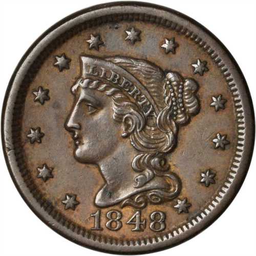 Lot of (5) 1848 Braided Hair Cents.