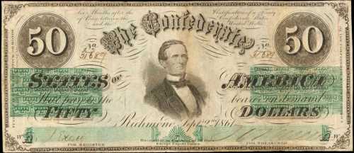 T-16. Confederate Currency. 1861 $50. Very Fine.