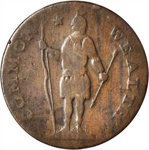 1787 Massachusetts Cent. Ryder 6-G, W-6140. Rarity-4-. Arrows in Left Talon, Stout Indian. Fine-15.