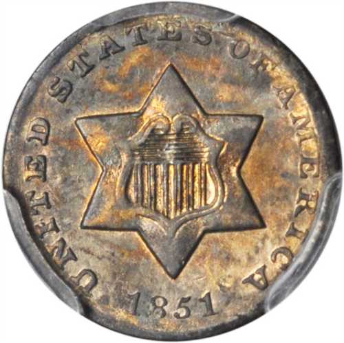 1851-O Silver Three-Cent Piece. AU-55 (PCGS).