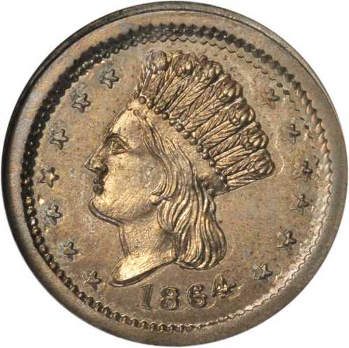 1864 Indian Princess / Our Army. Fuld-56/161 d. Rarity-7. Copper-Nickel. 20 mm--Double Struck--MS-65