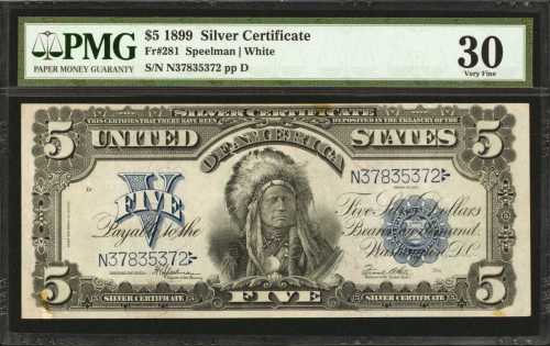 Fr. 281. 1899 $5 Silver Certificate. PMG Very Fine 30.