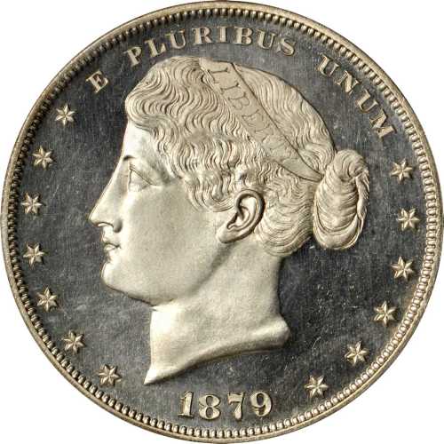 1879 Pattern Metric Dollar. Judd-1622, Pollock-1818. Rarity-6. Silver or Goloid. Reeded Edge. Proof-