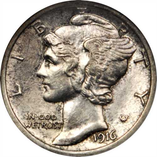 1916-D Mercury Dime. AU-58 FB (NGC).