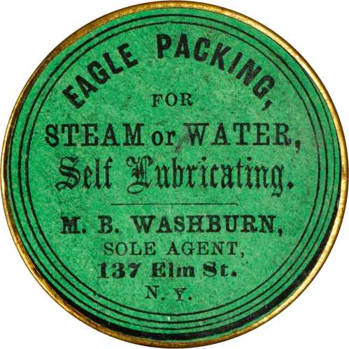 New York, New York. M.B. Washburn, Eagle Packing. Bowers NY-8342. Gilt brass. 38 mm. Very Choice Abo
