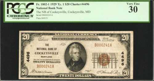 Cockeysville, Maryland. $20 1929 Ty. 1. Fr. 1802-1. The NB. Charter #4496. PCGS Very Fine 30.