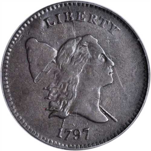 1797 Liberty Cap Half Cent. C-1. Rarity-2. 1 Above 1, Plain Edge. Genuine--Damage (PCGS).