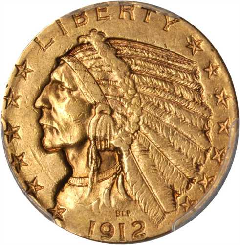 1912-S Indian Half Eagle. AU-55 (PCGS).